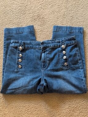 Talbots Sailor High-Rise Navy Blue Women’s Jeans with Decorative Buttons Sz 12P